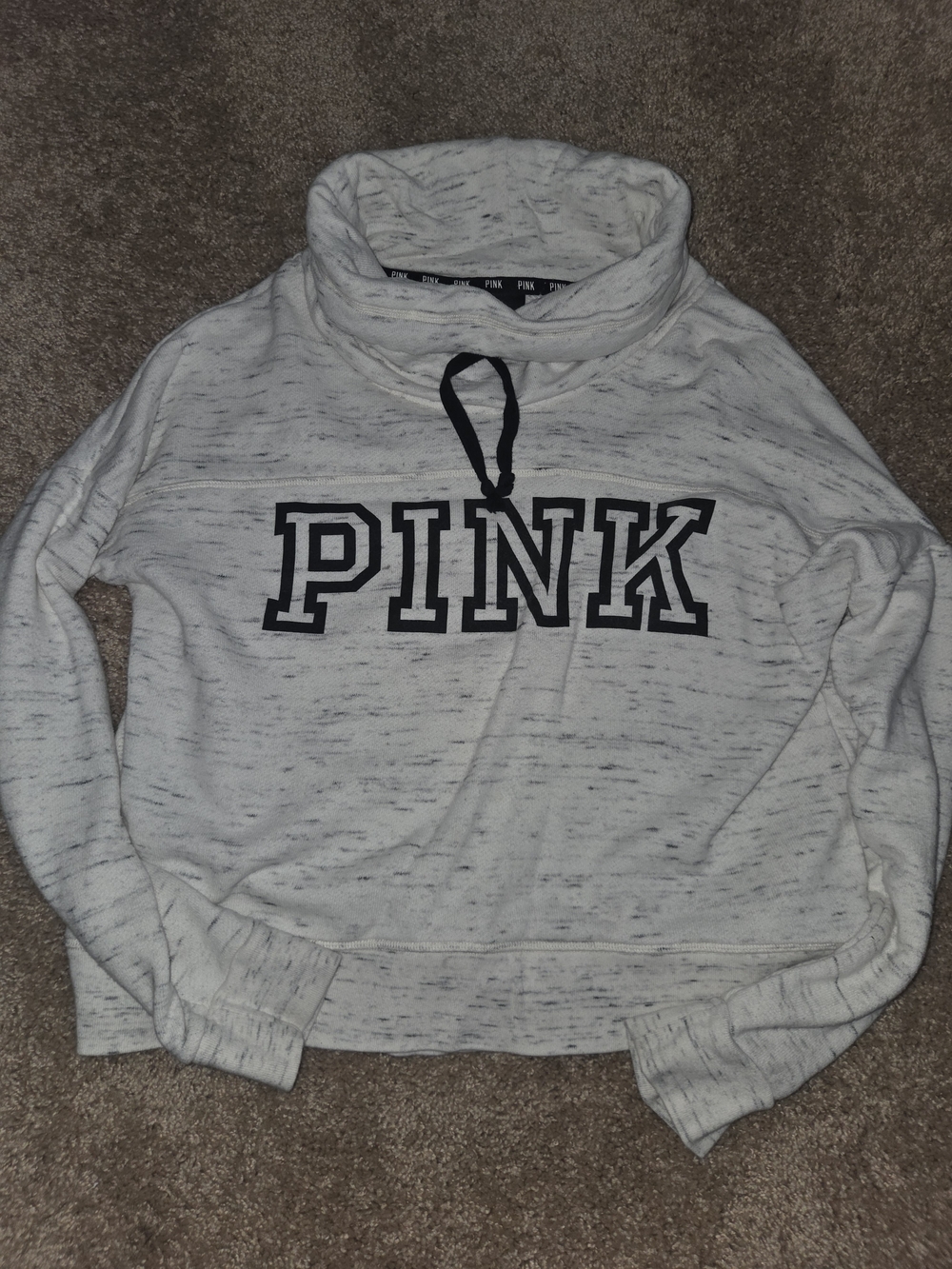 PINK Victoria's Secret Heather Gray Funnel Neck Pullover with Black Logo